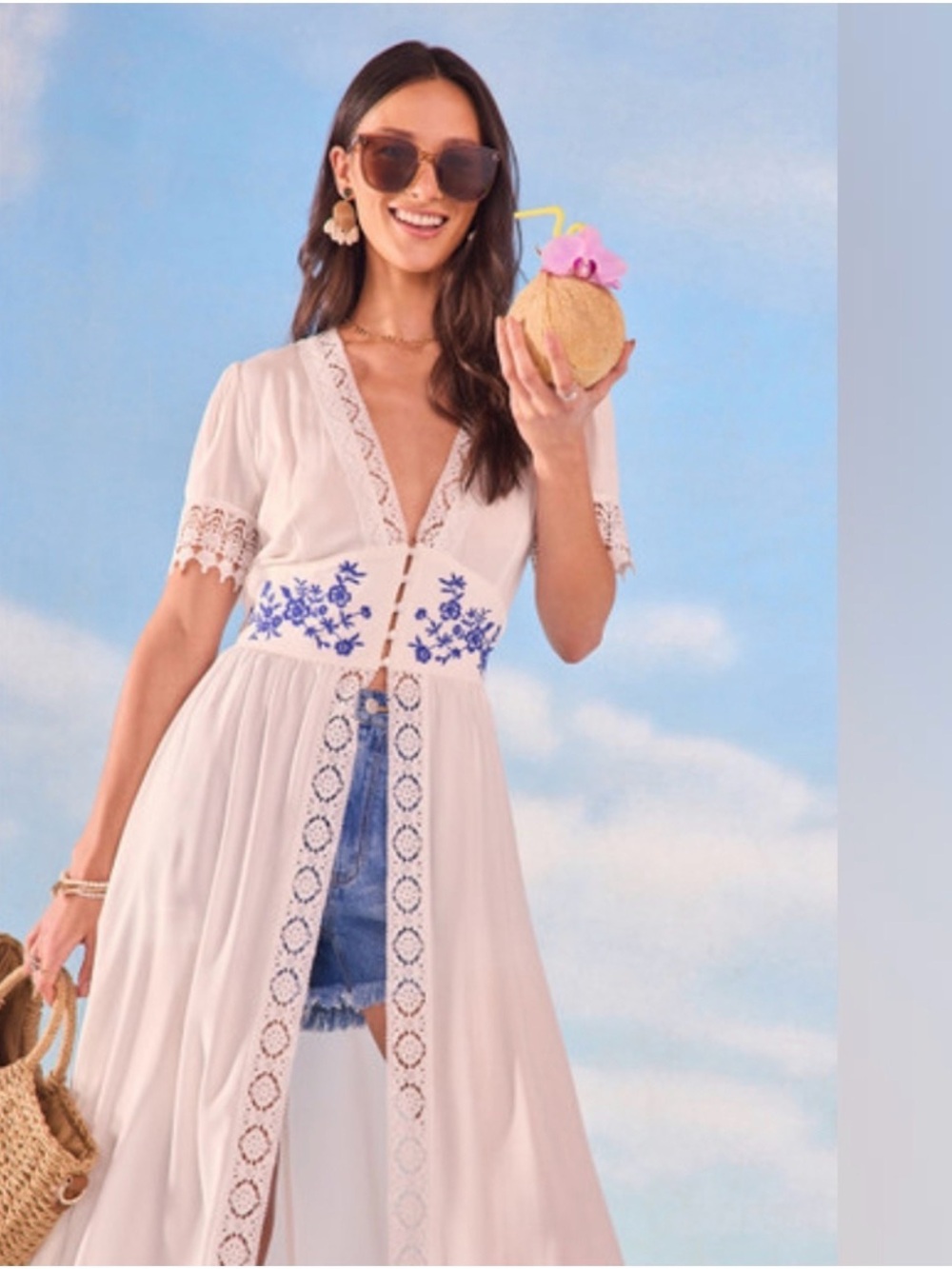 Francesca's Cream Crochet-Trim White Dress